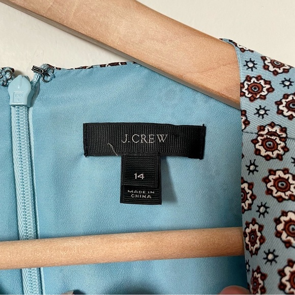 J. Crew Silk Sleeveless Shift Dress Light Blue Printed Office Career Size 14 - Picture 4 of 8